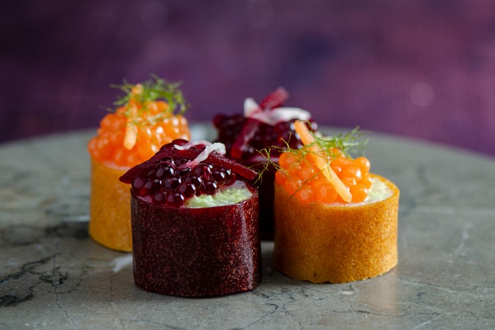 Vegan Sushi with Beetroot and Horseradish Caviar Pearls