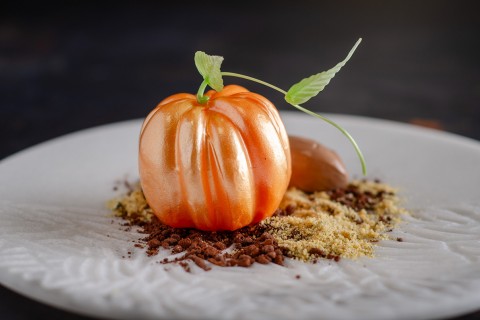 Blown Sugar Pumpkin with Spiced Pumpkin Mousse Blown Sugar Pumpkin with Spiced Pumpkin Mousse