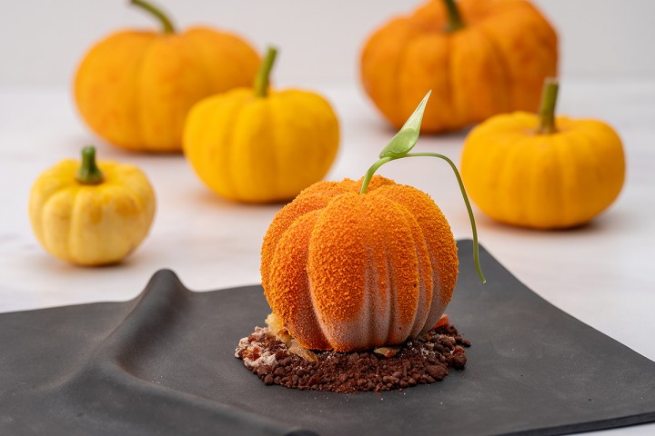 Chocolate 'Pumpkin' Mousse with an Orange Caramel Centre