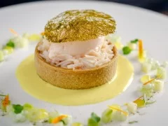 Crab Tart with Seaweed Pastry and Smoked Salmon Ice Cream