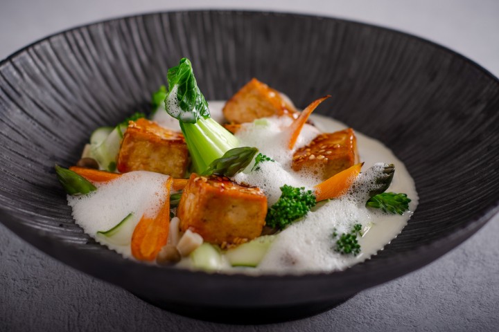 Freshly Pressed Tofu, Roasted, in a Cocounut Thai Green Curry
