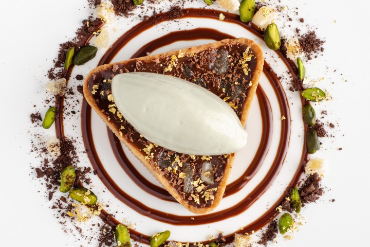 Ginger and Chocolate Tart with Vegan Pistachio Ice Cream