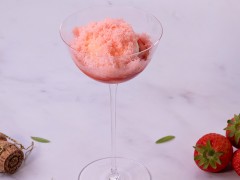 Glazed Strawberries with Lemon Verbena Cream & Champagne Snow