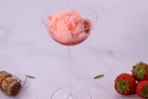 Glazed Strawberries with Lemon Verbena Cream & Champagne Snow