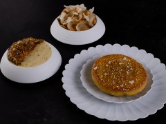 Jerusalem Artichoke Spread, Vadouvan Sweet Onion Flat Bread with Avola Almond and Pickles