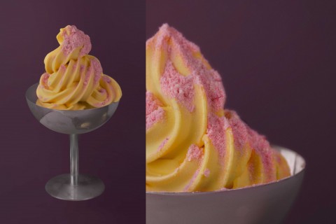 Passionfruit Soft Serve with White Chocolate and Raspberry Crumble