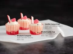 Rhubarb Jelly Cups with Rhubarb Compote and Vanilla Custard Gel