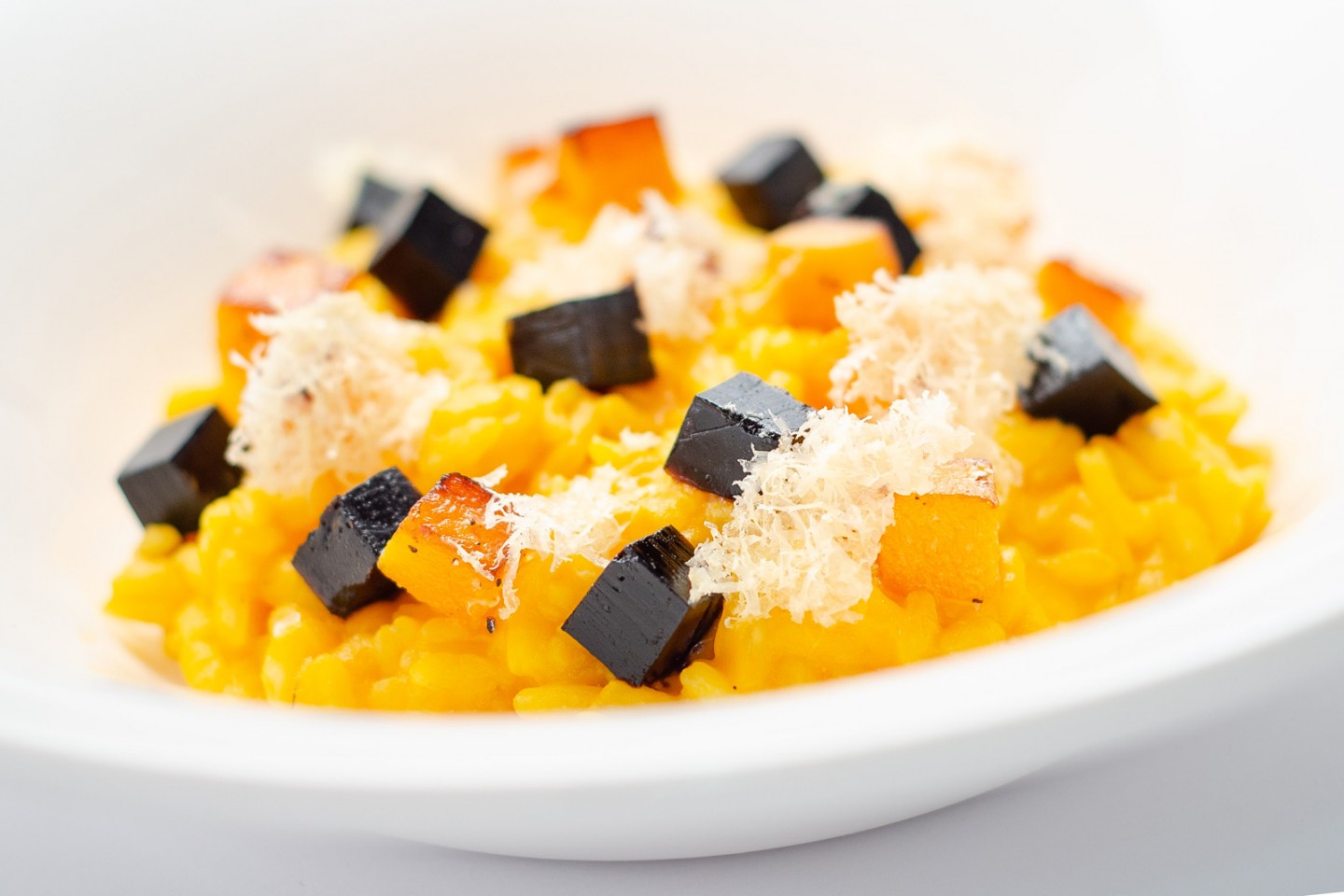 Roasted Pumpkin Risotto with Balsamic Vinegar Jelly Cubes