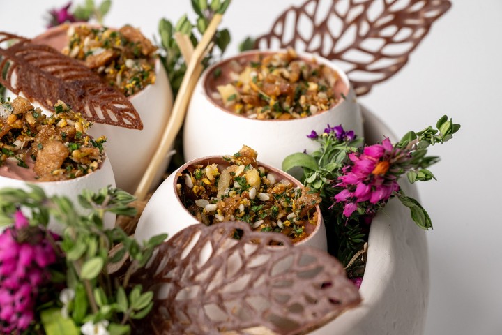Whipped Liver Sauce Topped With Crispy Chicken Skin Bits Whipped Liver Sauce Topped With Crispy Chicken Skin Bits