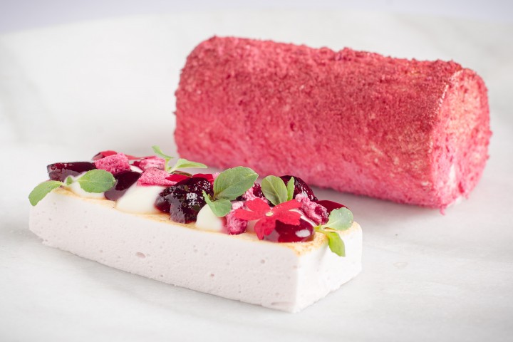 Yoghurt Parfait served with Hibiscus Marshmallow topped with a Hibiscus Jelly