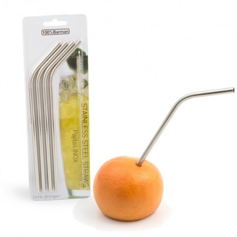 Stainless Steel Straws (Bent, 6mm x 215mm) by 100% Chef, 4pk Stainless Steel Straws (Bent, 6mm x 215mm) by 100% Chef, 4pk