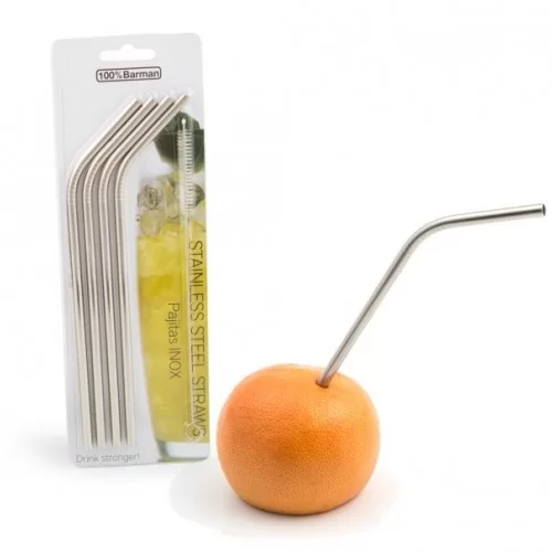Stainless Steel Straws (Bent, 6mm x 215mm) by 100% Chef, 4pk Stainless Steel Straws (Bent, 6mm x 215mm) by 100% Chef, 4pk