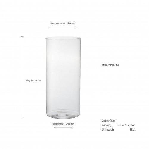 Moner Tall, Collins Glass, 510 ml by 100% Chef, 4pk