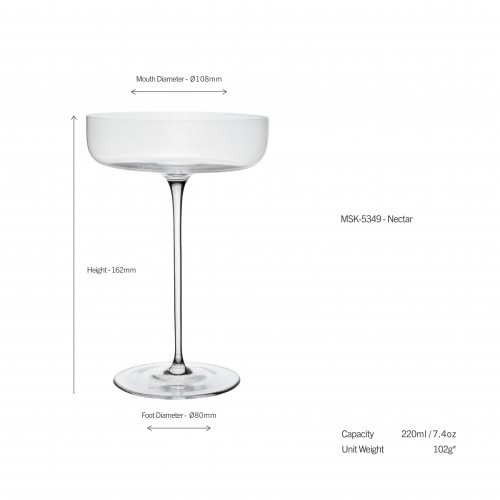 Moner Nectar, Coupe Cocktail Glass, 220 ml by 100% Chef, 4pk