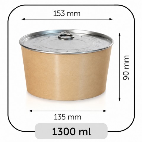 Bowls with Lids (Hot Food) - Kraft, 1,300 ml, for use with Bowl Sealer Ø153, Pack of 300 by 100% Chef, 1 unit