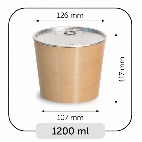 Bowls with Lids (Hot Food) - Kraft, 1,200 ml, for use with Bowl Sealer Ø126, Pack of 250 by 100% Chef, 1 unit