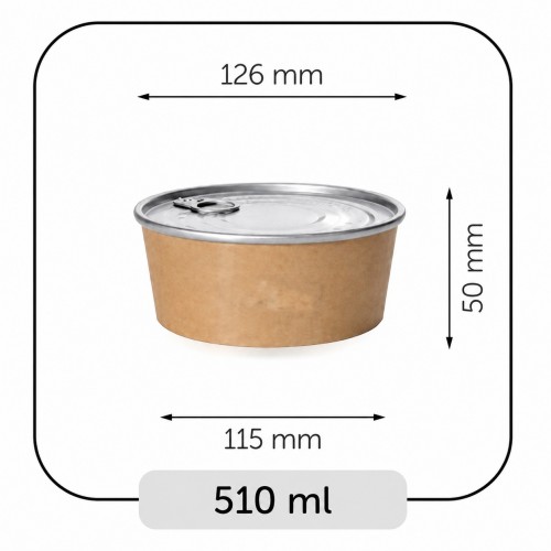 Bowls with Lids (Cold Food) - Kraft, 510 ml, for use with Bowl Sealer Ø126, Pack of 250 by 100% Chef, 1 unit