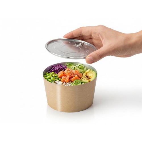 Bowls with Lids (Cold Food) - Kraft, 750 ml, for use with Bowl Sealer Ø126, Pack of 250 by 100% Chef, 1 unit