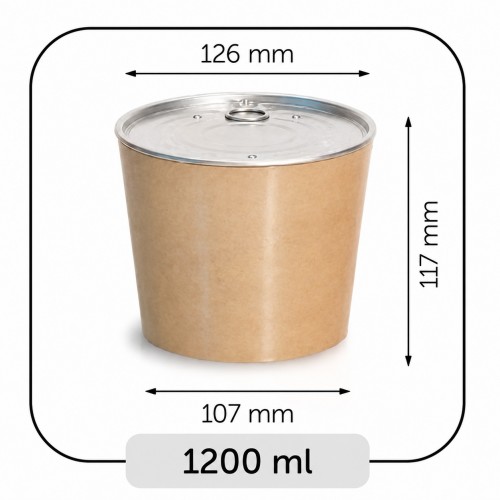 Bowls with Lids (Cold Food) - Kraft, 1,200 ml, for use with Bowl Sealer Ø126, Pack of 250 by 100% Chef, 1 unit