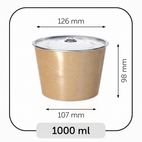 Bowls with Lids (Hot Food) - White, 1,000 ml, for use with Bowl Sealer Ø126, Pack of 250 by 100% Chef, 1 unit