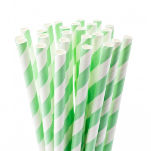 Light Green Stripe Fancy Straws, 50pk