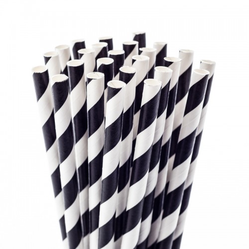 Black Stripe Fancy Straws, 50pk