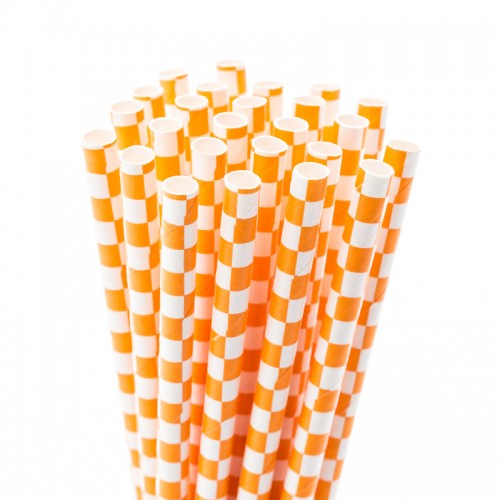 Orange Check Fancy Straws, 50pk