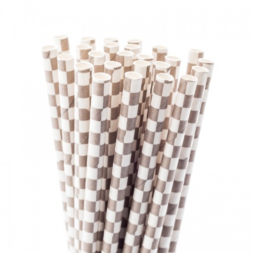Grey Check Fancy Straws, 50pk Grey Check Fancy Straws, 50pk