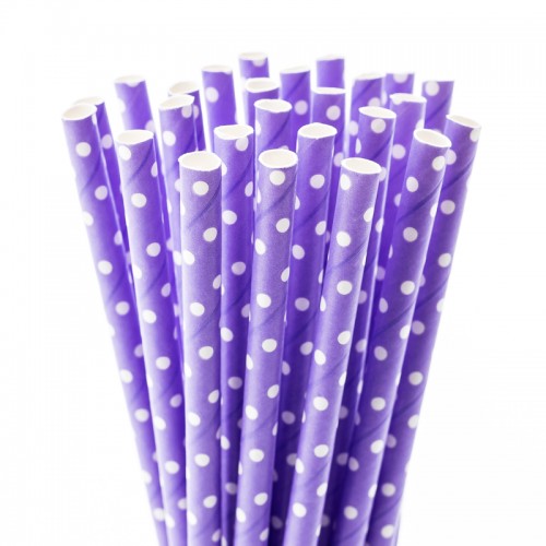 Lilac White Spot Fancy Straws, 50pk