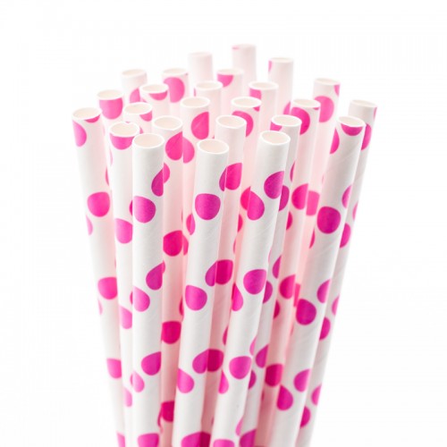 Hot Pink Spot Fancy Straws, 50pk