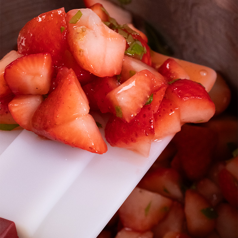 Glazed Strawberries Freshly sliced strawberries coated in Strawberry Juice Glaze