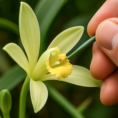 Hand pollinating the vanilla orchid Hand pollinating the vanilla orchid