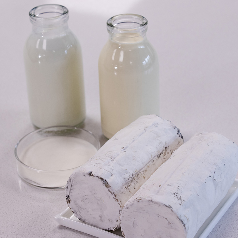 A layout of the Goat's Cheese Mousse recipe ingredients including Goat's cheese, milk, cream and UltraGel 5